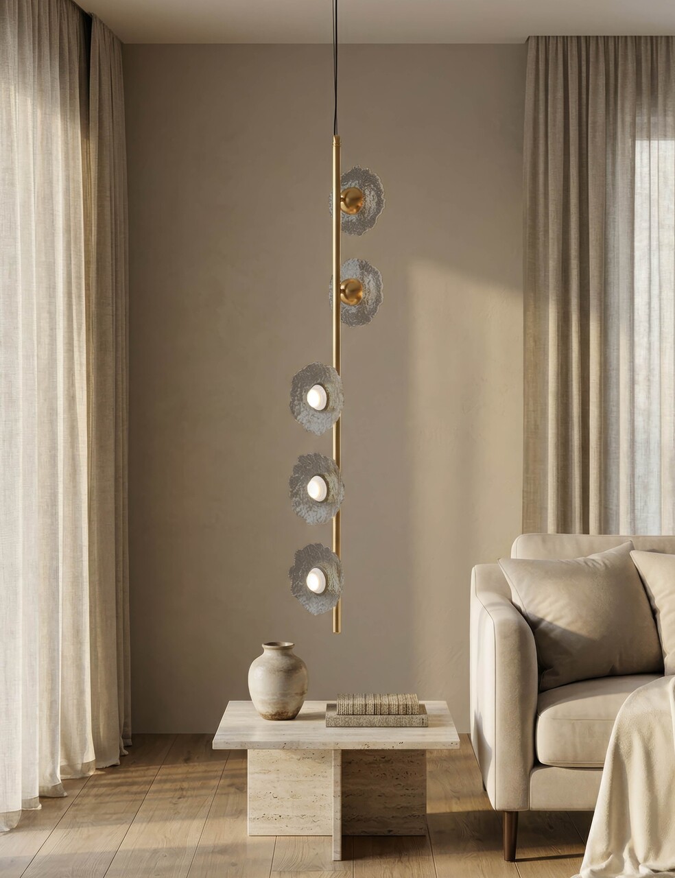 Candelabru, Mauro Ferretti, Emily Vertical, 5 x E27, 40W, 15x16x110 cm, fier/sticla, auriu/gri - imagine 7